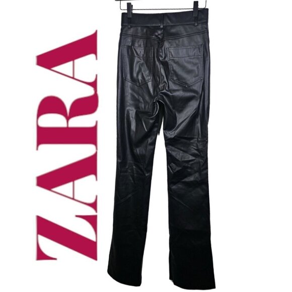 ZARA Faux Leather Slim Bootcut Flare Ankle Zip Full Length Pants Black, Size XS - Picture 15 of 16